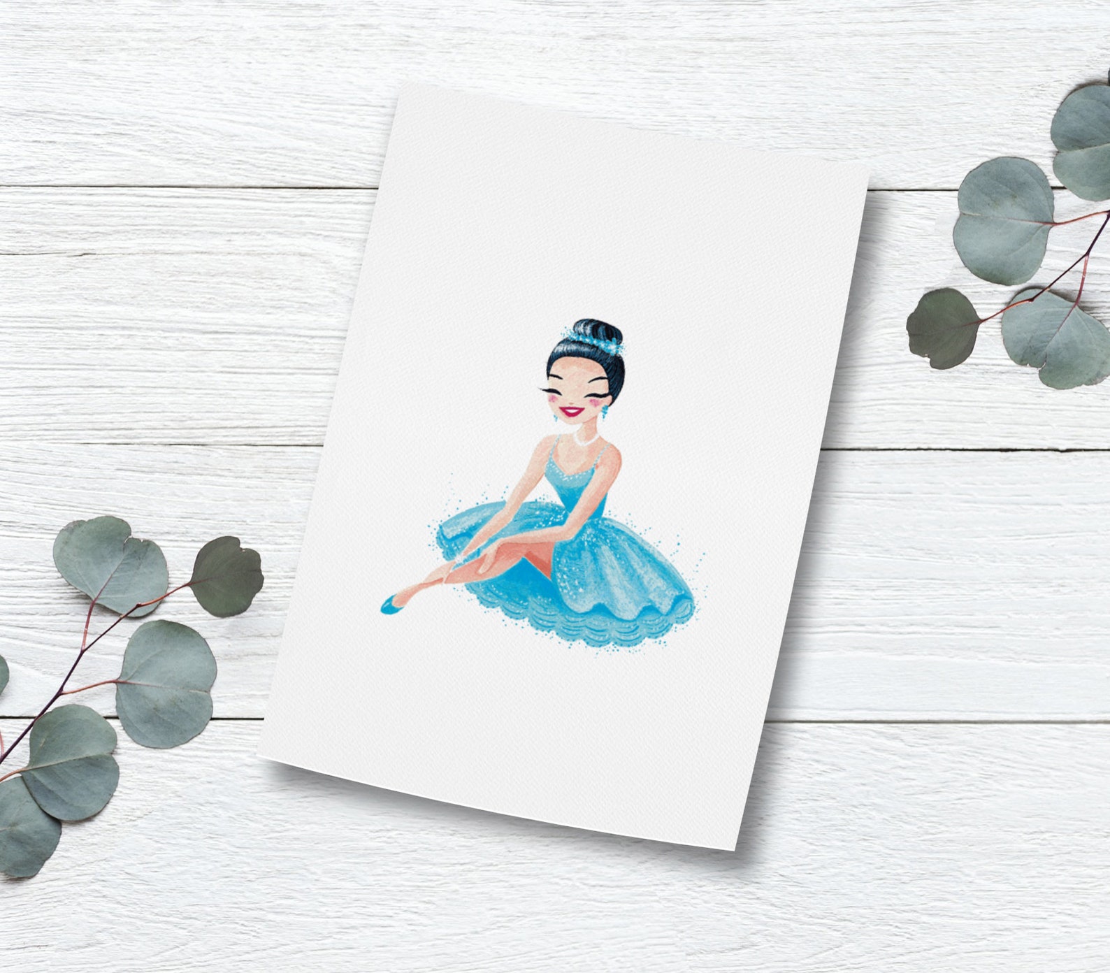 set of blue ballerinas mini fine art prints, cute ballet dancers, blue tutus, gouache painting art prints, girly and sparkly