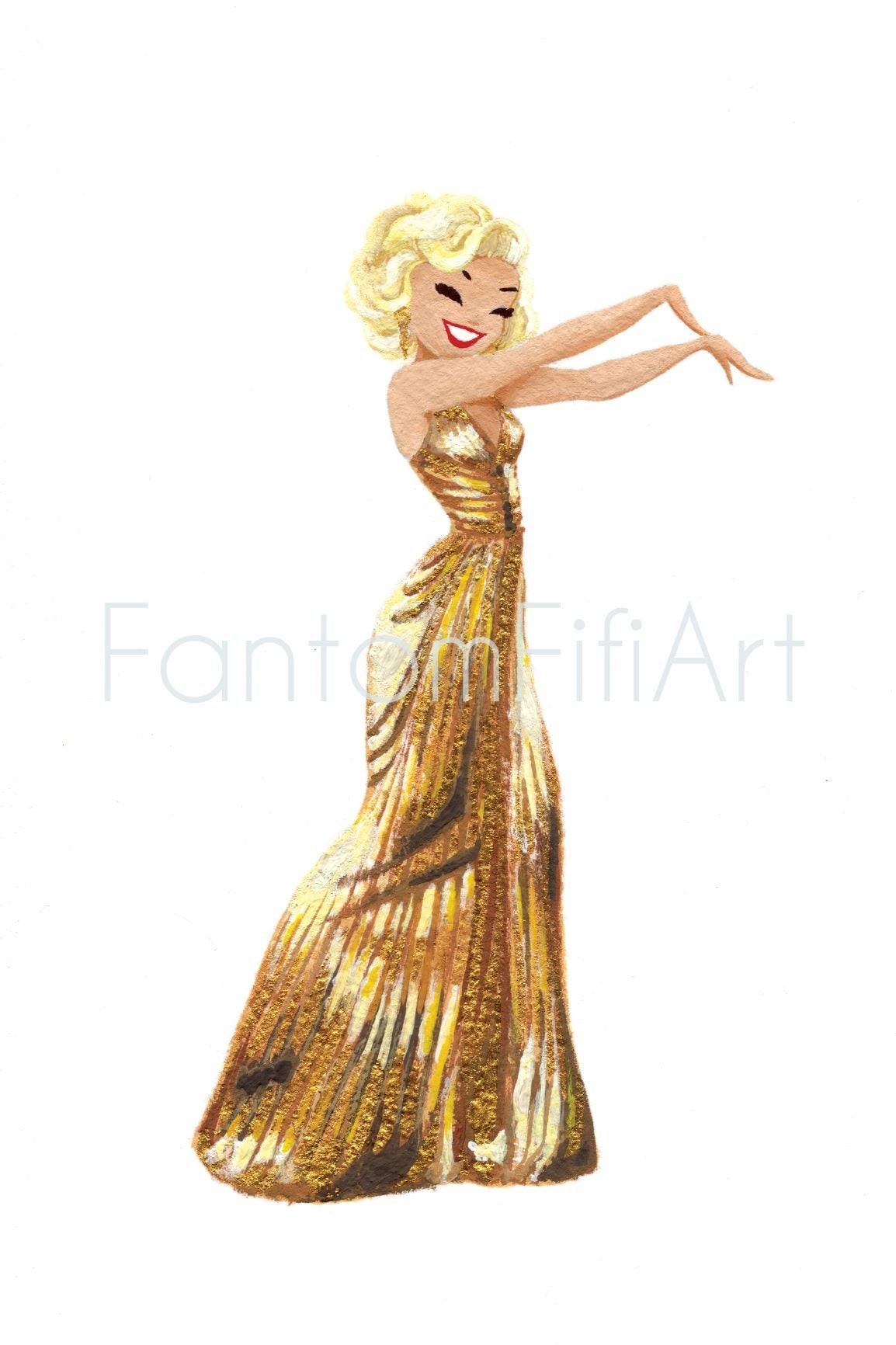 Mini Art Print. Marilyn Monroe Inspired in Gold Lame Dress