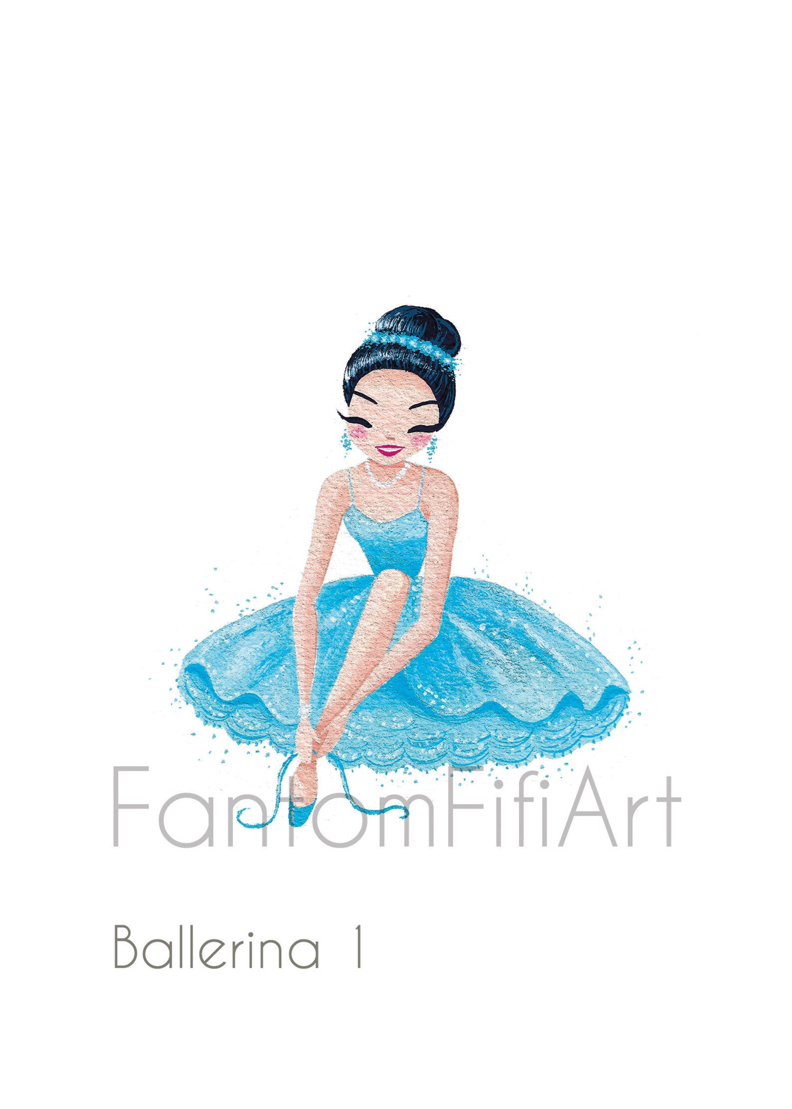 set of blue ballerinas mini fine art prints, cute ballet dancers, blue tutus, gouache painting art prints, girly and sparkly