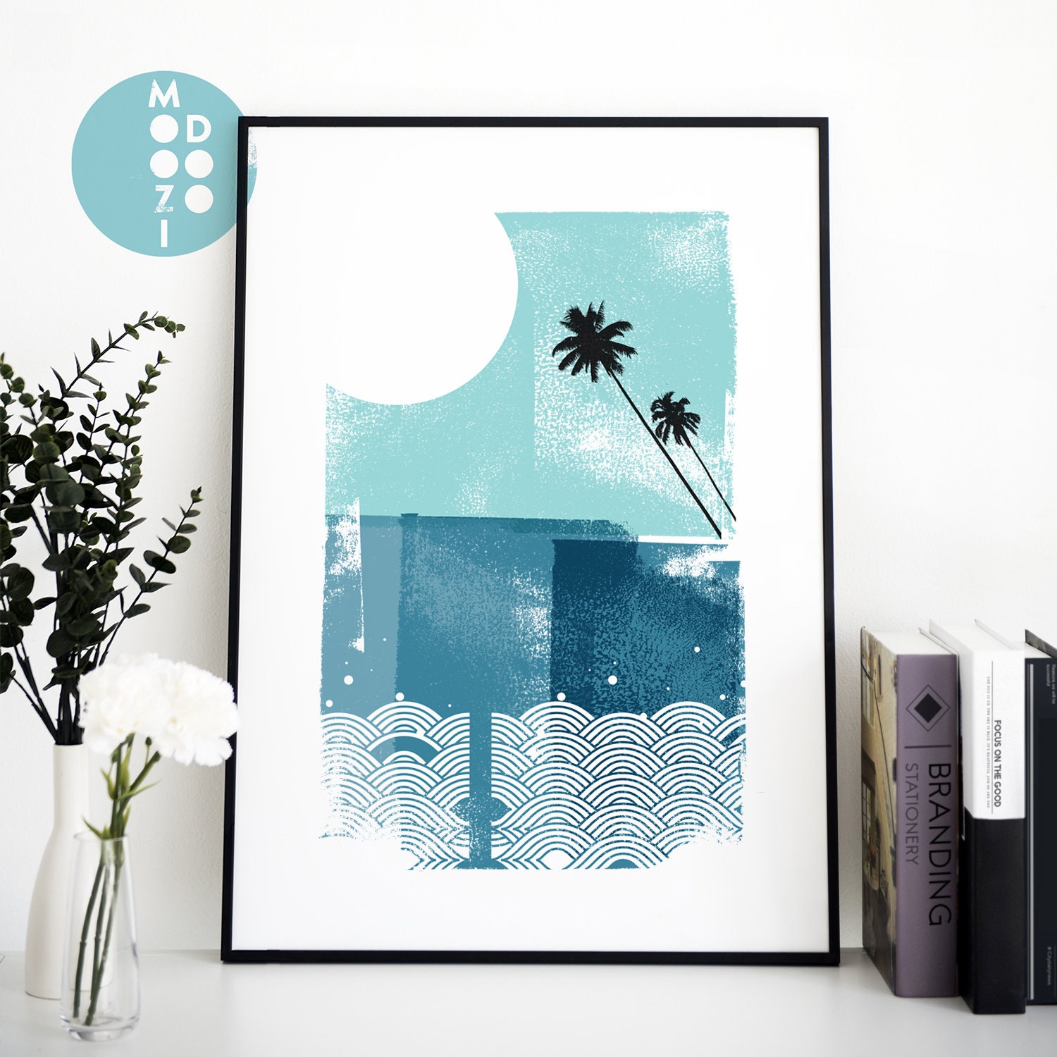 Ocean View Blue. Nautical Wall Art. Ocean Art Print. Palm Tree Etsy