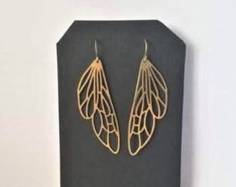 Boucles d'oreilles pendantes ailes de fée cigales laiton brut or bronze antique crochet d'oreille