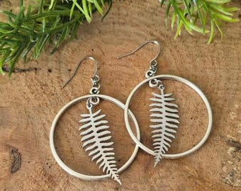 Hypoallergenic Stainless Steel Fern Hoop Earrings