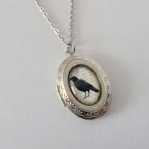 Victorian Gothic Style Glass Domed Raven Oval Locket Necklace You Choose Length