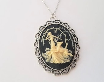 Victorian Gothic Style Cameo Necklace Diana the Huntress Silver Necklace Assorted Chain Lengths