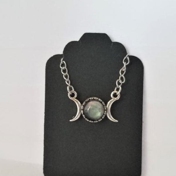 Triple Moon Silver Necklace with 8mm Abalone