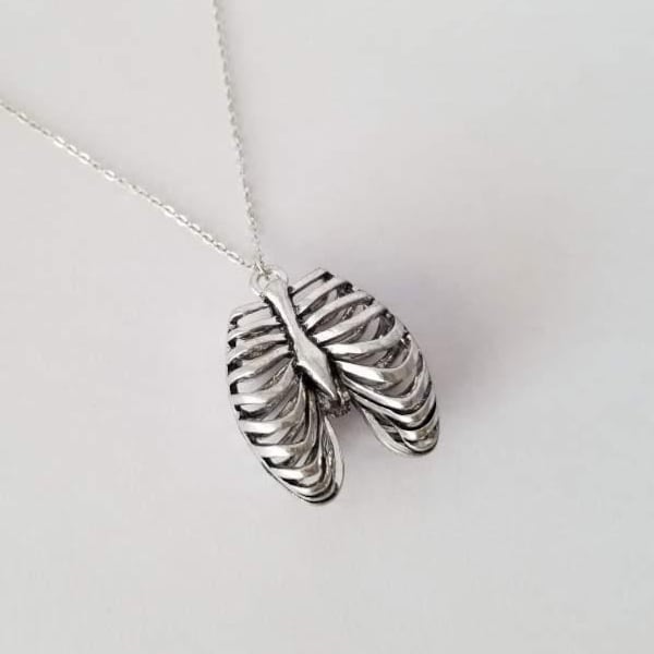 Silver Anatomical Anatomy Ribcage Necklace Assorted Chain Lengths