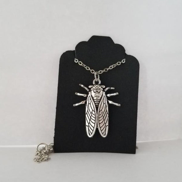 Simple Silver Cicada Charm Necklace