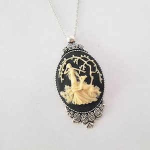 Diana the Huntress 40x30mm Cameo Style Ivory on Black Floral Set Necklace Assorted Chain Lengths