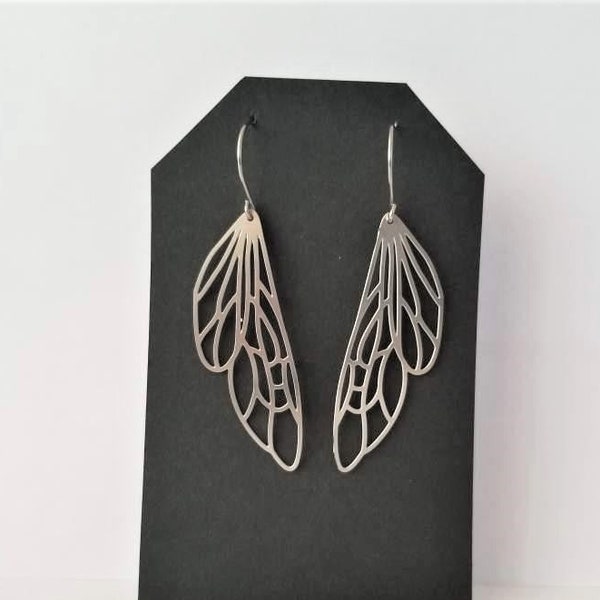 Stainless Steel Cicada Wings Dangle Earrings