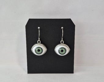Hypoallergenic Stainless Green Eye Dangle Earrings