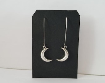 Simply Long Dangle Moon Earrings STainlee Steel Ear Hook