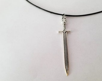 15-17" Adjustable Black Cord Choker Style Necklace with Cat Hilt Sword
