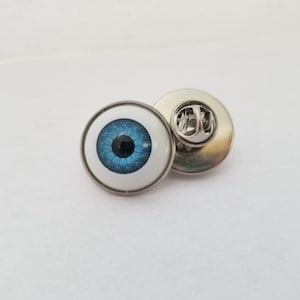 Stainless Steel Set 20mm Resin Plastic Domed Blue Eyeball Tie Tac Pin