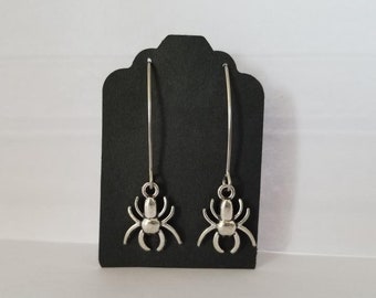 Stainless Steel Earring Hooks Silver Spider Charm Dangling Earrings