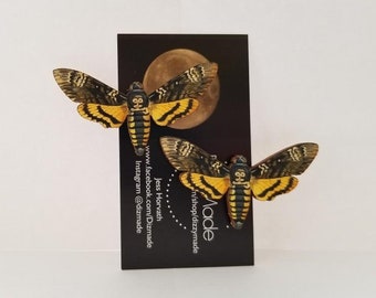 Woodcut Hawkmoth Death's Head Moth Hair Clip Single or Set of Two