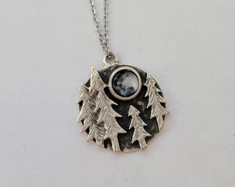 Full Moon and Pines Pendant Necklace