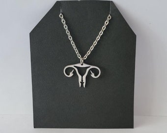 Hypoallergenic Stainless Steel Uterus with Middle Fingers Necklace