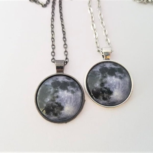 1 Inch Glass Domed Full Moon Pendant Necklace Assorted Chain Lengths