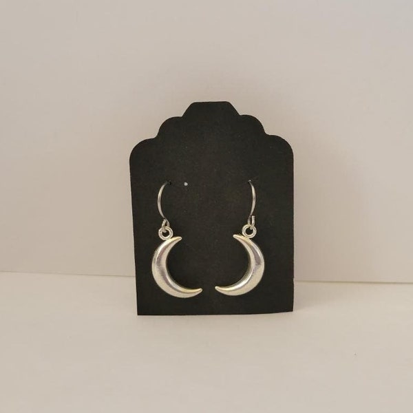 Hypoallergenic Simple Little Silver Crescent Moons Dangle Earrings