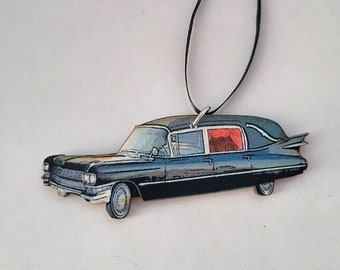 Woodcut Cadillac Hearse Ornament