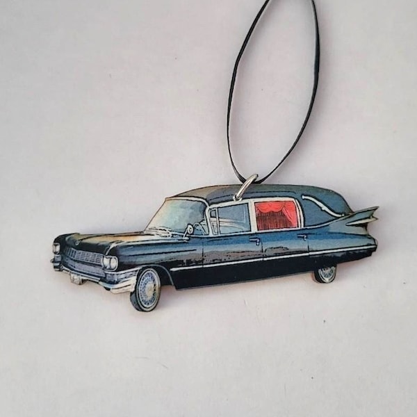 Woodcut Cadillac Hearse Ornament