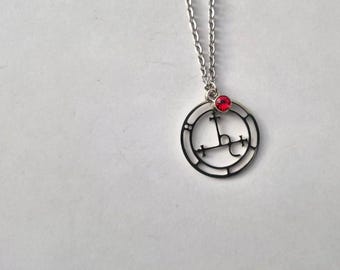 Stainless Steel Lilith Sigil with Faux Ruby Necklace