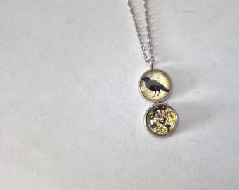 Raven Necklace: Stainless Steel, Faux Black Opal Cabochon