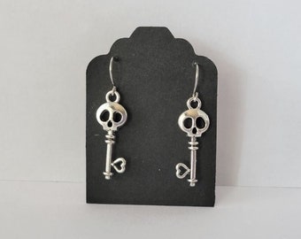 CLEARANCE Hypoallergenic Simple Little Skull Skeleton Keys Dangle Earrings