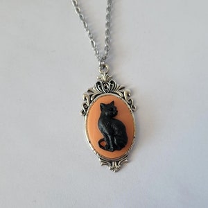 Black Cat Cameo Necklace: Halloween