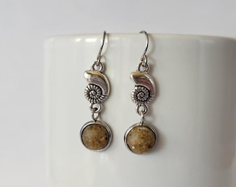 Hypoallergenic Dangle Earrings OBX Outer Banks Sand and Seashell Charm