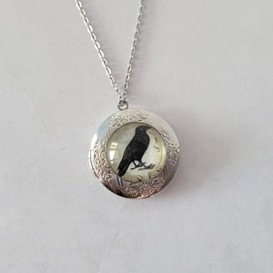 Victorian Gothic Inspired Glass Domed Raven Locket Necklace You Choose Length