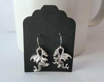 Hypoallergenic Dragon Dangle Earrings: Stainless Steel Hooks