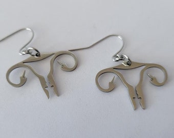 Hypoallergenic Stainless Steel Uterus Middle Finger Dangle Earrings