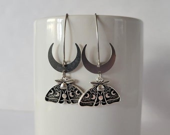 Hypoallergenic Dangle Earrings with Half Moons and Moths