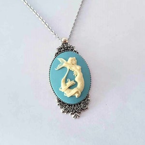 Ivory Color on Ocean Blue Mermaid Cameo Necklace You Choose Length image 1