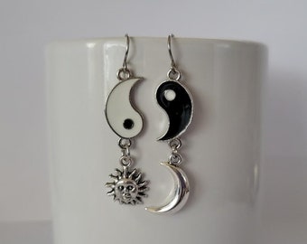 Hypoallergenic Yin Yang Sun and Moon Dangle Earrings