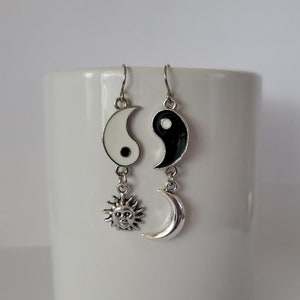 Hypoallergenic Yin Yang Sun and Moon Dangle Earrings