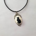 15-17" Adjustable Cotton Cord Choker Black Cat Cameo Necklace
