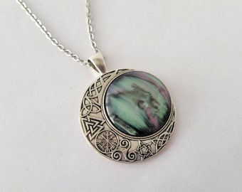 Colar Viking Meia Lua com Cabochão de Abalone - Você Escolhe o Comprimento do Colar