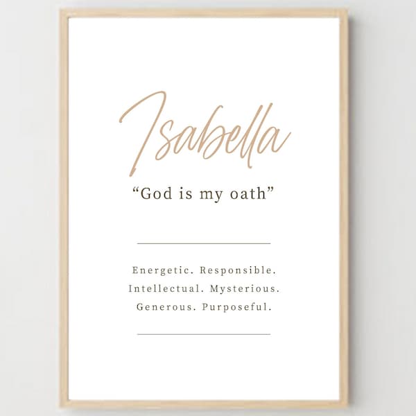 Impresión de significado de nombre: Arte digital personalizado: Decoración imprimible personalizada para habitación infantil