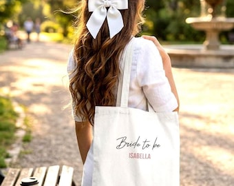 Bride To Be Tote Bag, Personalized Bride Gift, Custom Name Bridal Shower Gift, Bachelorette Party Accessory, Eco Cotton Wedding Bag