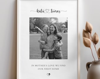 Personalised Mothers Day Gift, Mum Daughter Present, Monochrome Family Photo Art, Custom Quote