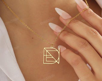 Name Necklace Logo, Custom Couples Monogram Nameplate Pendant + Box