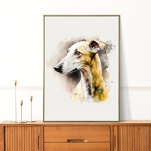 Original WHIPPET Dog Portrait Art Print on Canvas. Greyhound Wall Art Decor