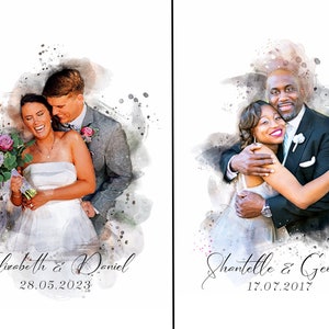 Couples Watercolor Portrait. Anniversary Gift, Digital Portrait from Photo