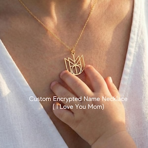 Colar com nome criptografado, pingente minimalista com monograma, presente personalizado exclusivo para ela.