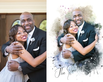 Custom Couples/Family Portrait Printed on Watercolor or Glossy paper. Personalized Watercolor Print Gift.
