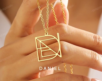 Custom Name Logo Necklace, Minimalist Monogram Pendant, Personalized Gift