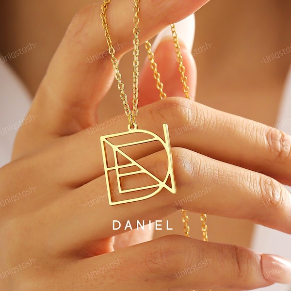 Aangepaste ketting met naamlogo, minimalistische monogramhanger, gepersonaliseerd cadeau