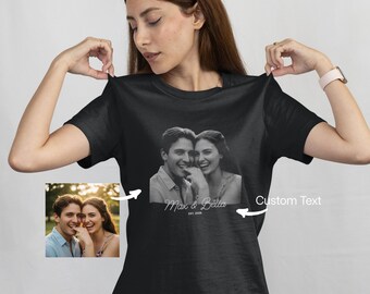 Personalized Photo T-Shirt | Monochrome Faded Ink Custom Text Gift Tee for Couples & Besties